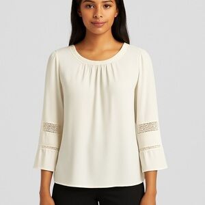 New York & Co Size Large Cream Boho Lace Blouse